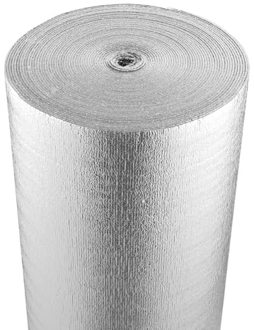 VEVOR Isolant thermique double réfléchissant, 30,48 x 1,22 m, rouleau d'isolation barrière radiante, noyau en mousse EPE, 3,2 mm, feuille d'aluminium double face, pour fenêtre, toit de camping-car
