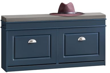 SoBuy Shoe Storage Bench with Seat Cushion 2 Flip-Drawer Hallway Shoe Rack Organizer Shoe Bench Storage with Seat for Entrance Bedroom Indoor Use Blue FSR64-B