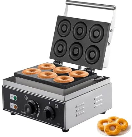 Máquina Para Hacer Donuts Comercial De 1550 W, Máquina Para Hacer Gofres De Acero Inoxidable Con 6 Orificios Y Superficie Antiadherente, 50-300 ℃, Temporizador De 0-5 Minutos, Para Restaurantes