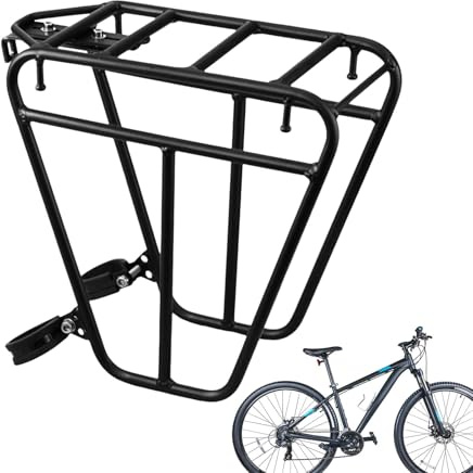 Djowyh Portaequipajes para bicicleta | Portabicicletas delantero para excursiones – 25 kg portaequipajes trasero | robusto portaequipajes de acero para bicicleta de carretera