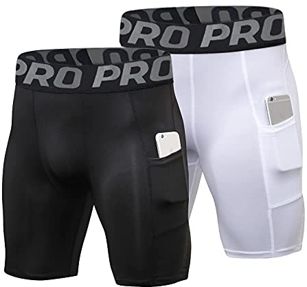 LANBAOSI Lot de 2-3 Short Compression Homme Running Cuissard Velo Homme Cycliste Collant Court de Sport Gym à Séchage Rapide Leggings Noir + Blanc XXL