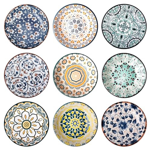 9 Stück Dip Schälchen, Soja Saucenschälchen Keramik Ø 10cm, Tapas Schalen, Keramikschale, Keramik Dipschalen, Gewürzschalen, Vintage Sushi Schälchen,Snackschalen für Gewürzen Sojasauce Saucen Snacks