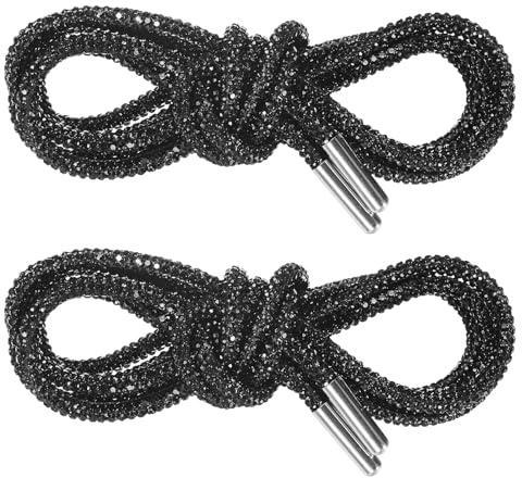 M METERXITY 1-Pair Rhinestone Shoelaces for Sneakers 55 Round Bling Crystal Drawstring Cords for Sneakers/Boots/Hoodie Rhinestone Hoodie String Rope Shoe Laces Replacement [Black]