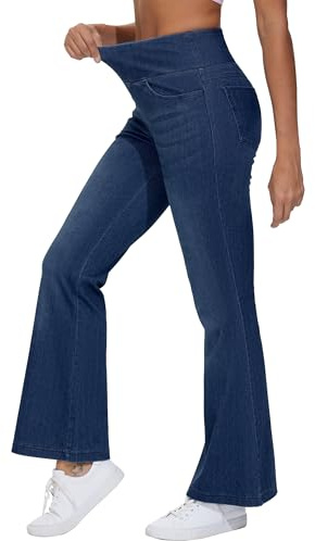 THE GYM PEOPLE Women's Tummy Control Bell Bottom Jeans High Waisted Wide Leg Flare Pants Jeggings with Pockets Dark Blue