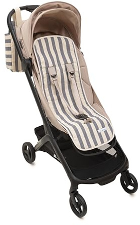 Mi Bollito - Colchoneta silla de paseo universal – Modelo a rayas acolchada y transpirable – 100% algodón – Compatible con todos los carros de bebé - Fabricado en España. (Azul)