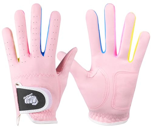 Gritborn Kids Golf Gloves Premium Breathable Left Hand Children's Youth Junior Toddler Golf Gloves for Boys and Girls,Pink Left 15