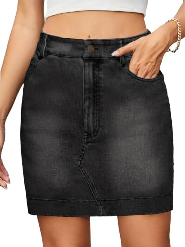 Alaster Queen Women's Denim Mini Skirt Stretch High Waist with Pockets
