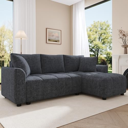 Yihomfy Canapé d'angle,Canape Dangle Convertible avec méridienne en Forme de L,canapé désossé modulaire Moderne avec 2 Coussin,canapé 3 Places en Chenille pour Le Salon,la Chambre à Coucher (Gray)