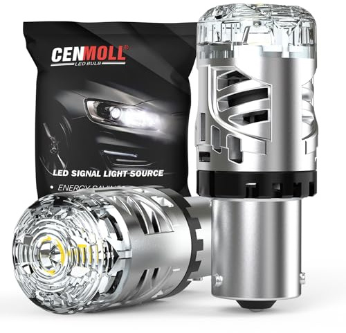 Cenmoll Lampadine per indicatori di direzione PY21W bianche, super luminose al 600% 6000 lumen 12V BAU15S PY21W LED senza errori Canbus per luci di retromarcia, DRL e luci di posizione, 2 Pz