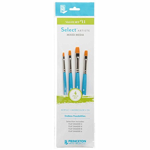 PRINCETON ARTIST BRUSH CO. Synthetic Artist Brush Set, Plastic Hair, Blue Handle, Silver Ferrule 11-4
