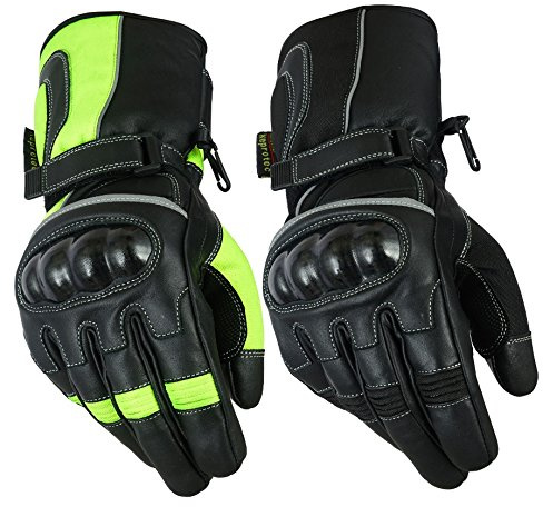 Texpeed Motorcycle Mens Waterproof Gloves Leather Cordura Textile Motorbike Moped Scooter Biker With Armour Protection All Black - L