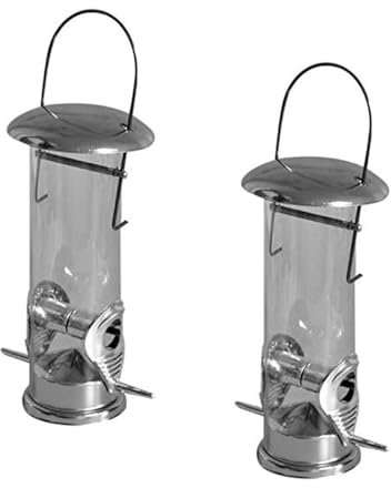 Garden Mile 2 Pack Bird Seed Feeder Durable Weatherproof Stainless Steel Bird Feeders Hanging From Trees Feeding Stations For Garden Patio Outdoors Niger Seed Feeder Perfect for Birdwatching