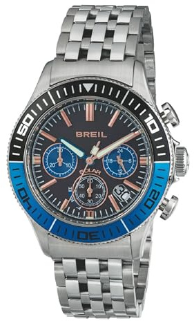 Breil Orologio UOMO MANTA 1970 quadrante MONO-COLORE NERO movimento CRONOGRAFO SOLARE e BRACCIALE ACCIAIO ARGENTO TW1820