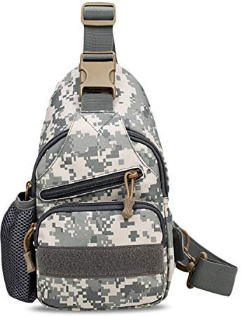 FANDARE Tactical Schultertasche Herren Brusttasche Umhängetasche Rucksack mit USB Sling Rucksack Militär Sporttasche für Wandern,Abenteuer,Sport, Reisen und Joggen Grau Camo