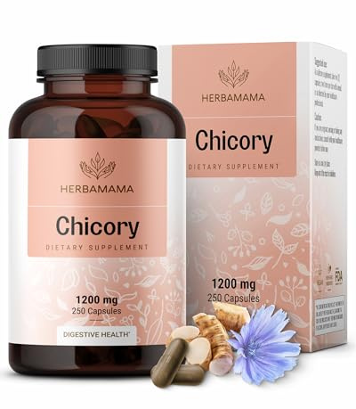 HERBAMAMA Chicory Root Fiber Capsules - 1200mg Chicory Root Powder for Gut Cleanse & Digestive Support - Vegan, Non-GMO Inulin Prebiotic Fiber Supplement