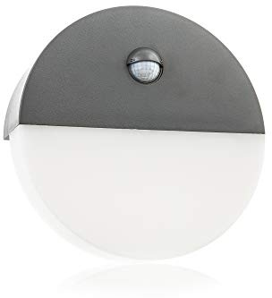 HUBER Lámpara de pared LED con detector de movimiento, 140°, 10 W, 600 lm, IP54, con sensor de movimiento, lámpara de pared interior, redonda, antracita