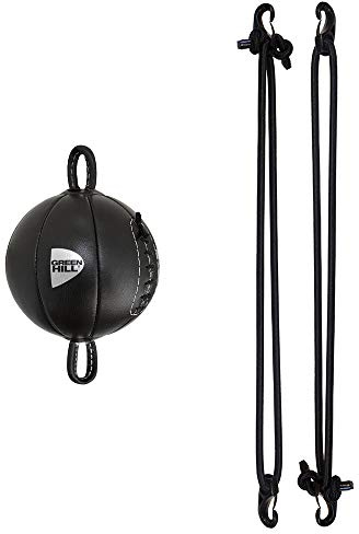 Palla Tesa Francese Omega Speed Ball Pera Boxe Pugilato Green Hill Vera Pelle (Palla + Elastici, Colore Palla Nero)