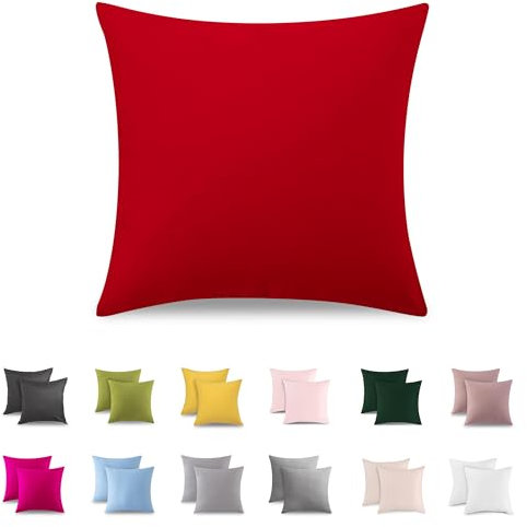 ATsense 2er Set Kissenbezug 80x80 cm - 100% Baumwolle, Rot Kopfkissenbezug Weich und Hypoallergen, ÖkoTex Zertifiziert, Kissenhülle mit Reißverschluss für Allergiker Geeignet