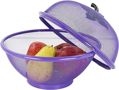 Fruits Bowl Basket Apple Shape Mesh with lid Tabletop Vegetable Holder Keep Unwanted Pets & Insects Out Kitchen Dishwashing Drain Basket (Purple)