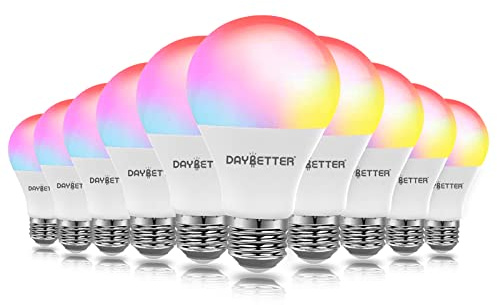 DAYBETTER Smart Light Bulbs, Alexa Light Bulb, WiFi Light Bulbs, RGBCW Color Changing Light Bulb A19 9W 800LM, Smart Bulbs that Work with Alexa & Google Assistant, 2.4Ghz only, No Hub Required,10 Pack