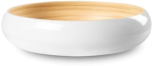 LEXA 12 Handmade White Bamboo Wooden Fruit Bowl for Kitchen Counter - 130 oz Lightweight Large Bamboo Wood Salad Bowl