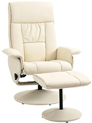 HOMCOM Poltrona Relax Reclinabile 135° Girevole Pouf, 78x84x110cm, Crema | Seduta, Poggiapiedi Abbinato