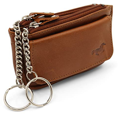 Safekeepers Portachiavi in pelle – piccola custodia portachiavi con chiusura lampo da uomo e da donna, marrone, Schlüsseletui