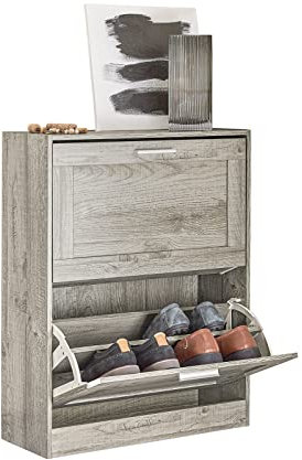 SoBuy FSR137-HG Schuhkipper Schuhablage Schuhschrank mit 2 Klappen Schuhregal schmal Schuhkommode BHT ca.: 60x79x23cm