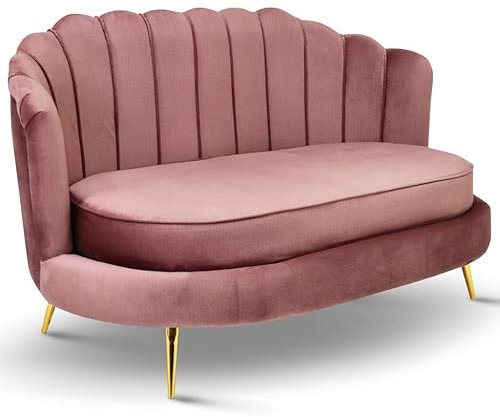 postergaleria Sofa 2 Sitzer rosa 150 cm - mit weicher Füllung, gesteppter Rückenlehne, mit goldenen Beinen, in Veloursstoff - Couch für Wohnzimmer, Gästezimmer, Wohnzimmer Möbel