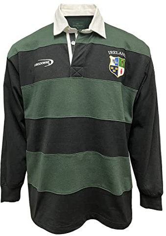Lansdowne Four Provinces Irland Rugby Shirt, Bestickt, Grün-schwarz gestreiftes Langarm Rugby Polo