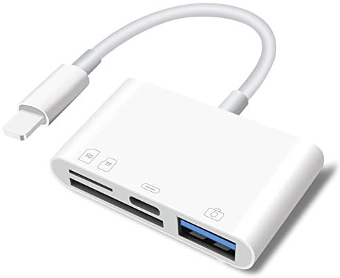 SUNTRSI 4 in 1 SD Micro SD Kartenleser für i'Phone/i'Pad/Kamera, Lightning Kartenleser USB Buchse OTG Adapter, Gleichzeitiges Aufladen, Speicherkartenleser, Plug and Play