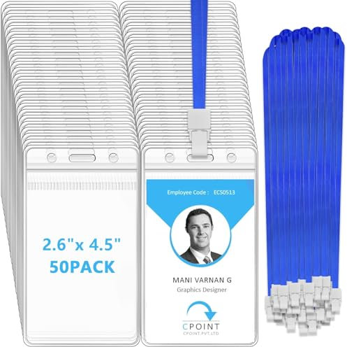 xinfedi Ausweishülle Mit Schlüsselband, 50 Stück Nylon Umhängeband mit Kartenhülle für Business, Ausstellung und Büro(Vertikaler)