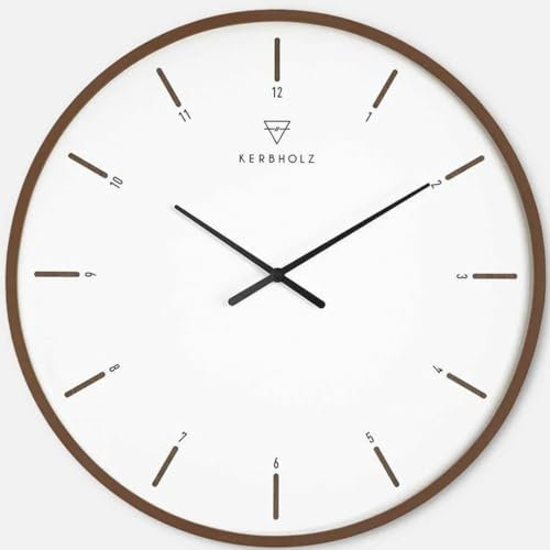 Kerbholz Easy Clokk XL – Minimalistische Wanduhr, Walnussholz, Geräuschlos, Groß – Perfekt für Wohn- oder Schlafzimmer