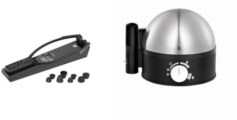 Der kabellose & WMF Stelio Eierkocher Edelstahl, Eierkocher 1 Ei -7 Eier, 380 Watt, Härtegradeinstellung, Fortkochstufe, Messbecher mit Eipick