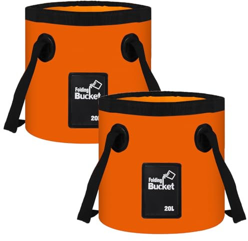 AKOLAFE 2 Pack 20L Collapsible Bucket with Handle Foldable Bucket Outdoor Lightweight Folding Water Bucket for Camping Traveling Picnic Hiking Fishing Boating Gardening Car Washing, Orange