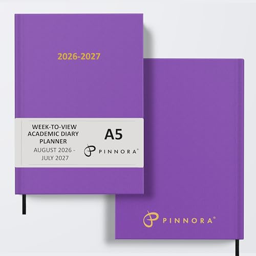 Pinnora A5 Mauve Academic Diary 2026-2027 Week to View, Hard Cover, August - July Dated Academic Planner, Ideal Student & Teacher Planner 2026-27, University, Revision, Study, To-Do Lists