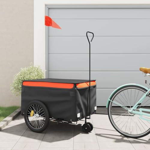 CIADAZ Cykelvagn svart och orange 45 kg järn, cykelkärra, lastvagn, handvagn, cykellastvagn, lastcykel – 94110