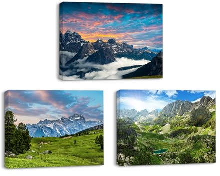 PIY PAINTING Stampa su tela Paesaggio Immagini, Quadri di Montagne, Quadri Moderni Paesaggio, Quadro su Tela Decorazione da parete per Home Decor Sala yoga Cucina Ufficio 3pz 40x30cm