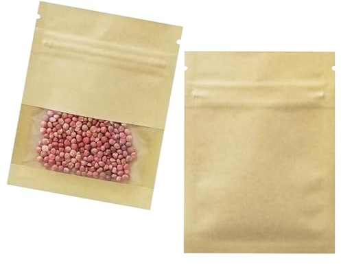 WACCOMT Pack Pequeña Bolsa de Sobres de Monedas de Semillas Reeditables Bolsa de Papel Kraft Marrón con Ventana Transparente para Bolsas de Almacenamiento de Semillas de Flores (100, 7x9cm)