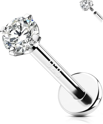 OUFER Silber 925 8 mm Helix Piercing Schmuck Innengewinde Knorpel Ohrpiercing 16G Tragus Piercing Conch Piercing Silber Frauen Helix Ring Clear 2 mm CZ Lippenpiercing