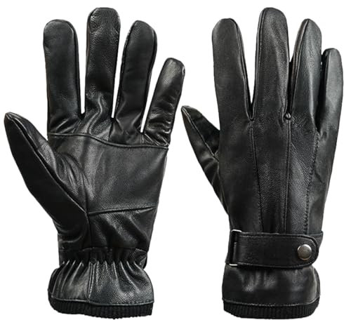 ProudDemon Herren-Winterhandschuhe aus Schaffell, Winddicht, Lederhandschuhe Herren Gefüttert warme Echtleder Handschuhe, Push-Futter, Echtlederhandschuhe für Damen und Herren, Schwarz