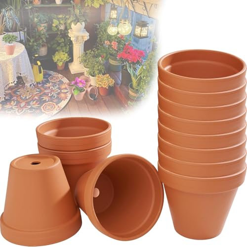 Cerkkapo Lot de 12 Pots en Terre Cuite de 7 x 6 cm, Petits Pots en Argile avec Trou de Drainage, Mini Pot en Terre Cuite, Pot Terre Cuite Réutilisable pour Chambre Bureau