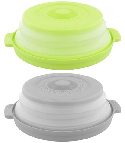 Anseom 2 Piezas Cubierta Plegable para Microondas, Tapa Microondas de Salpicaduras de Microondas Tapadera Cubierta Microondas Coladores con 1 Pare Silicona Sostenedores de Ollas para Frutas y Verduras