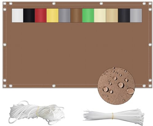 MEEYI Pantalla Privacidad Balcón 1.5x18.5m, Ocultacion Jardin Exterior Opaca UV-Resistente Mallas Ocultacion Balcon con Ataduras de Cables y Cuerda Toldo Lateral Balcon, Caqui