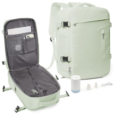 suradar Sac a Dos Voyage Cabine Avion sous Vide avec Pompe, Bagage Cabine 45x36x20 Easyjet Avion Sac a Dos Compression sous Vide Airbag Sacs Ordinateur Portable 15.6 Pouces Vert Menthe