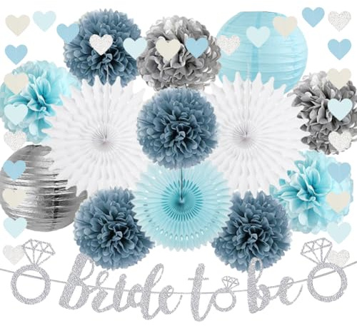 Decorazioni per addio al nubilato blu polveroso decorazioni per feste di addio al nubilato Banner blu chiaro bianco argento cuore ghirlanda pompon di carta fan lanterne per decorazioni per feste di