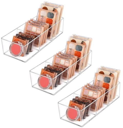 JessLab Organizador de Cajones, Organizador de Maquillaje Acrílico de 3 Compartimento Almacenamiento de Cosméticos Exhibición de Joyería para Escritorio Armario Baño Tocador Encimera (3 Pack)
