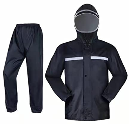 Zanisouta Tuta antipioggia da uomo, impermeabile, riflettente, impermeabile con pantaloni, 2 pezzi, abbigliamento da pioggia, per esterni, antivento, giacca antipioggia con cappuccio, tuta antipioggia