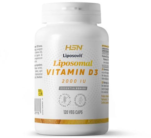 HSN Vitamina D3 Liposomada Vegetariana (lanolina) Liposovit® 2000UI | 120 Cápsulas Vegetales | Pura Vitamina D como Colecalciferol | Tecnología Liposomal Óptima Biodisponibilidad | No-GMO Sin Gluten