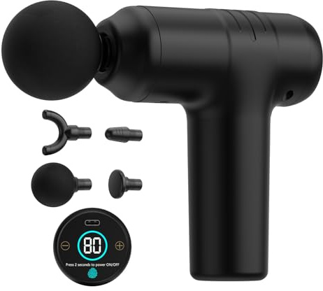 Mini Massagepistole Faszienpistole Mini Massagegerät Massage gun, 30 Stufen & 12mm Amplitude, 450g Leicht & <40dB, Touchscreen, 4 Aufsätze, USB-C, Tiefenmassage für Muskeln